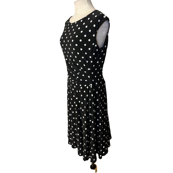 Ralph Lauren Dress 10 Black Polka Dot Washable Stretch Cap Sleeve Career Church - Picture 5 of 8